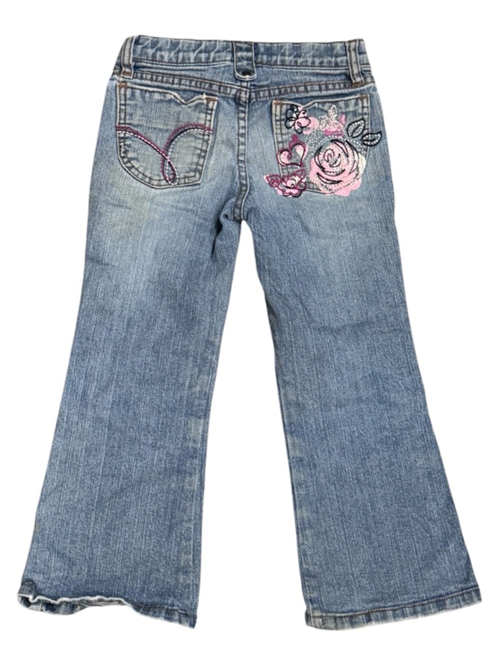 Girls Light Blue Embroidered Jeans with Pink Detail